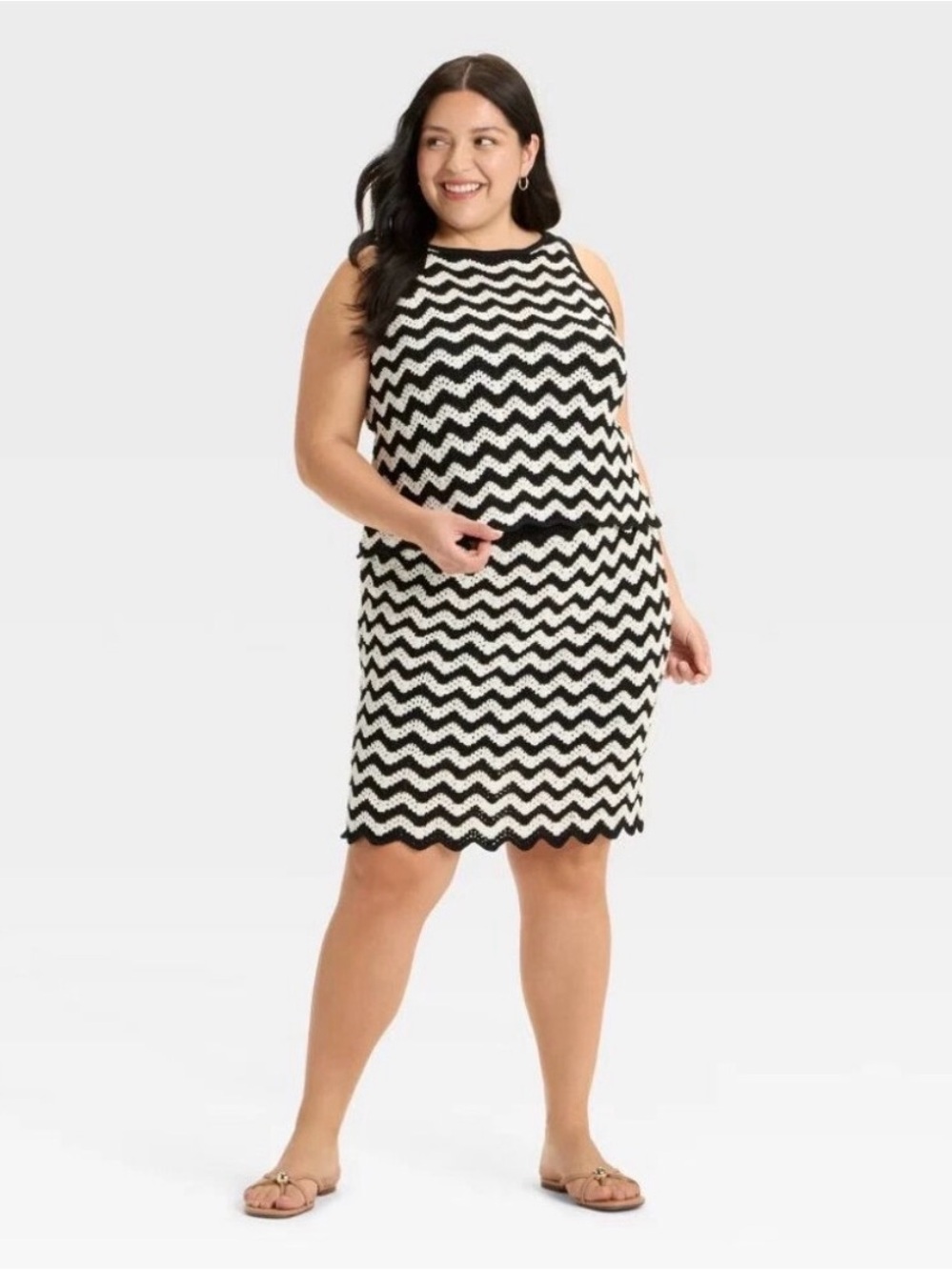 Ava & Viv Black and White Chevron Knit A-Line Skirt